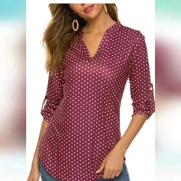 Amazon Tops - Halife Women's Roll Up 3/4 Sleeve V Neck Tunic Blouses Tops Shirt Size Lg EUC